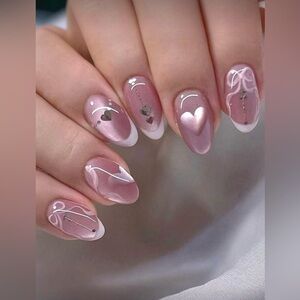 Pink and White Press On Nails NWT